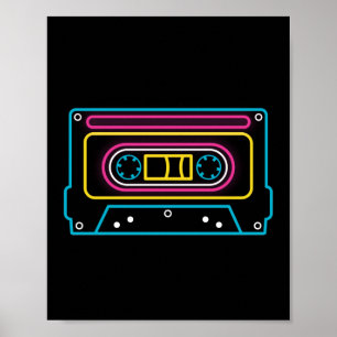 Retro 80s 90-tal Neon Cassette Tape Ghettobaster Poster