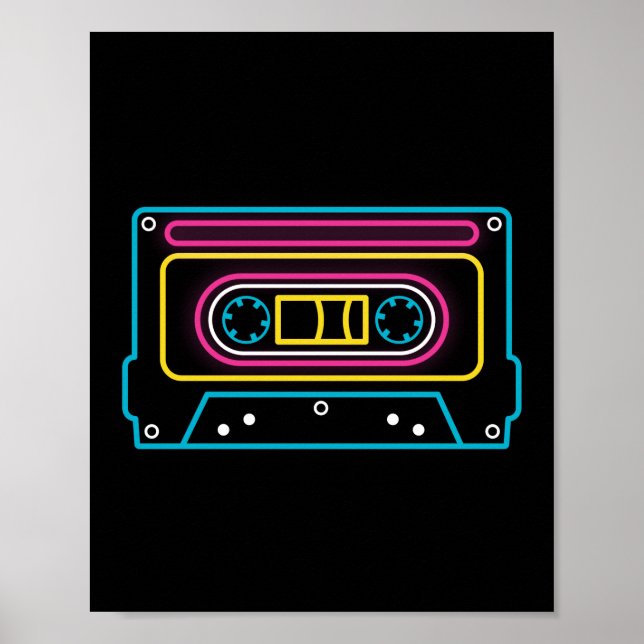 Retro 80s 90-tal Neon Cassette Tape Ghettobaster Poster (Framsidan)