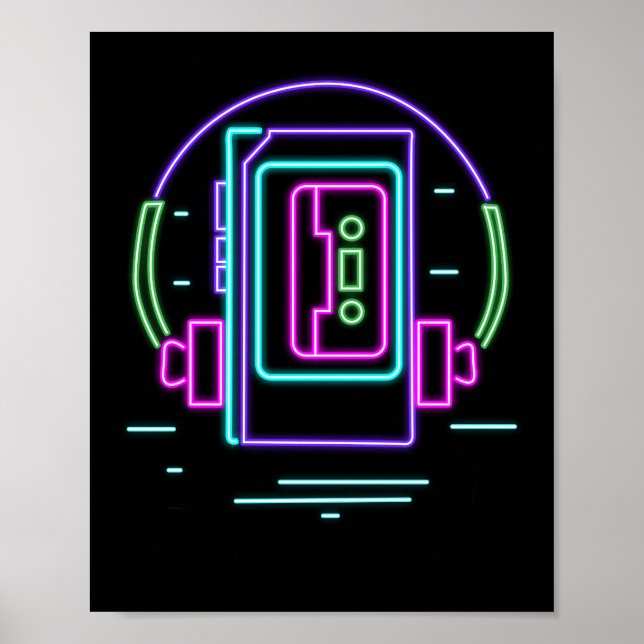 Retro 80s 90-tal Neon Walkman Poster (Framsidan)