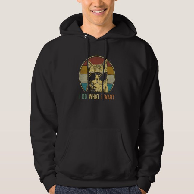 Retro 80s 90s Cat   I Do What I Want  Cat  1 Hoodie (Framsida)