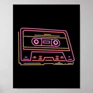 Retro 80s 90s Neon Cassette Tape Ghettobaster Poster