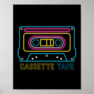 Retro 80s 90s Neon Cassette Tape Ghettobaster Poster