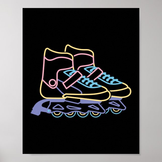 Retro 80s 90s Neon Inline Skate Poster (Framsidan)
