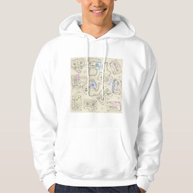 Retro 80s 90s Nostalgic Cassette Mix Tape Pattern Hoodie (Framsida)