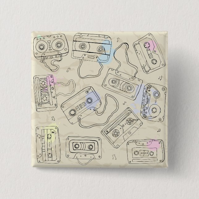 Retro 80s 90s Nostalgic Cassette Mix Tape Pattern Knapp (Framsida)