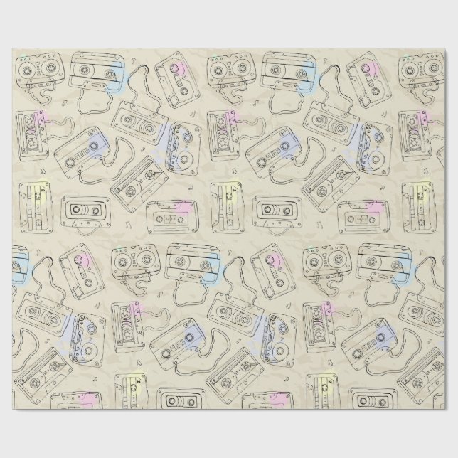 Retro 80s 90s Nostalgic Cassette Mix Tape Pattern Presentpapper (Platt)