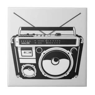 Retro 80s Boombox-Grått Kakelplatta