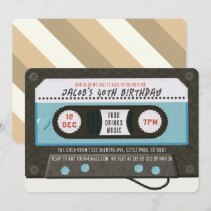 Retro 80's Cassette Tape Music Blue Birthday Inbjudningar