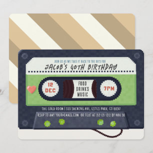 Retro 80's Cassette Tape Music Grönt Birthday Inbjudningar