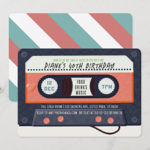 Retro 80's Cassette Tape Music Red Birthday Inbjudningar