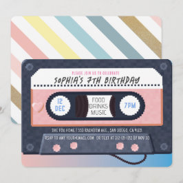 Retro 80's Cassette Tape Music Rosa Birthday Inbjudningar