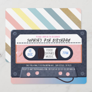 Retro 80's Cassette Tape Music Rosa Birthday Inbjudningar