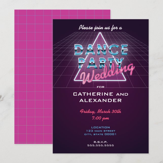 Retro 80's Dance Party bröllopsinbjudan Inbjudningar (Fram/baksida)