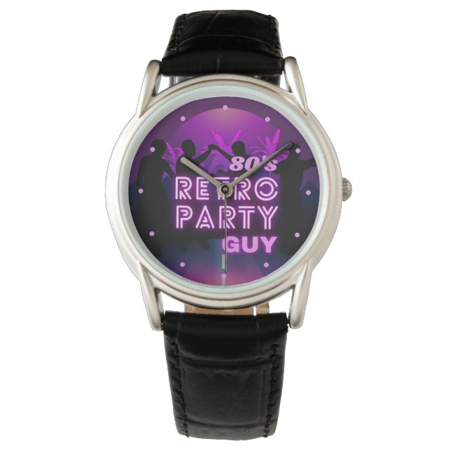 Retro 80s Disco Dance Party Neon Lila Funky Armbandsur (Framsida)