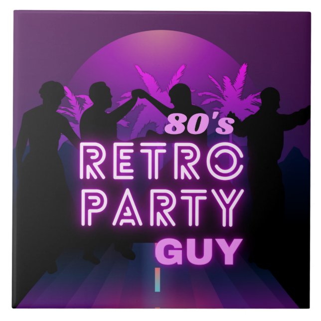 Retro 80s Disco Dance Party Neon Lila Funky Kakelplatta (Framsidan)