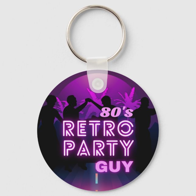 Retro 80s Disco Dance Party Neon Lila Funky Nyckelring (Framsida)