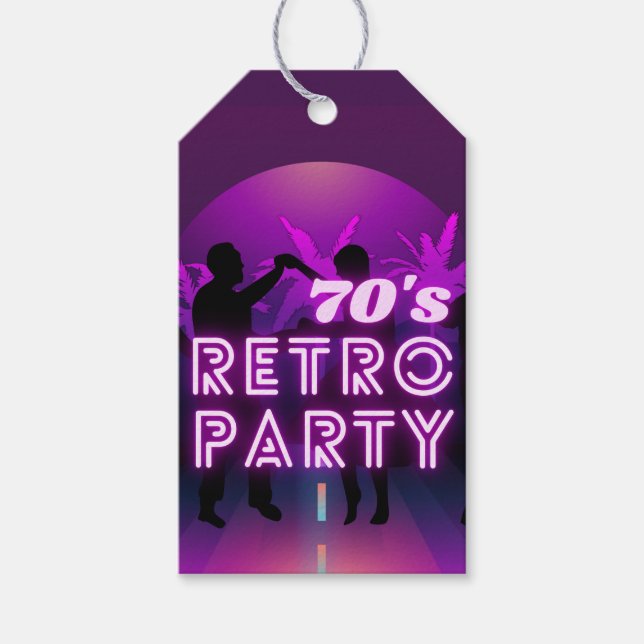 Retro 80s Disco Dance Party Neon Lila Funky Presentetikett (Framsidan)