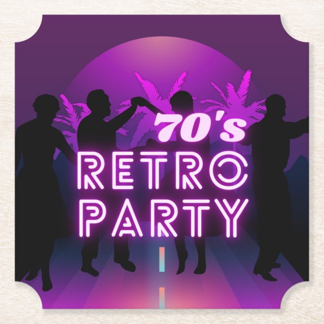 Retro 80s Disco Dance Party Neon Lila Funky Underlägg Papper (Framsida)