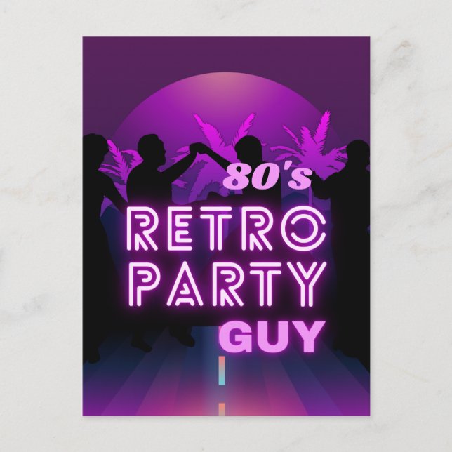 Retro 80s Disco Dance Party Neon Lila Funky Vykort (Framsida)