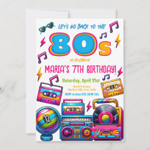 Retro 80s Disco Music Födelsedagsfest Inbjudningar