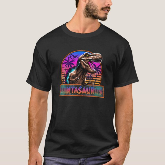 Retro 80S Färg Auntasaurus t Rex Dinosaur Family T Shirt (Framsida)