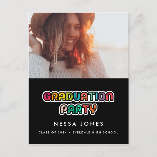 Retro 80s färgfoto för studentfest vykort (Framsida)