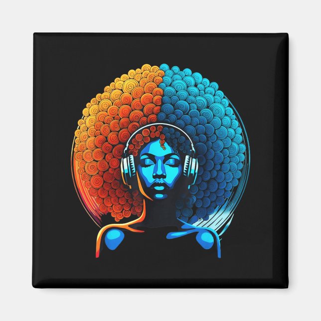 Retro 80s Funk Afro Girl Disco Soul African Americ Magnet (Framsidan)