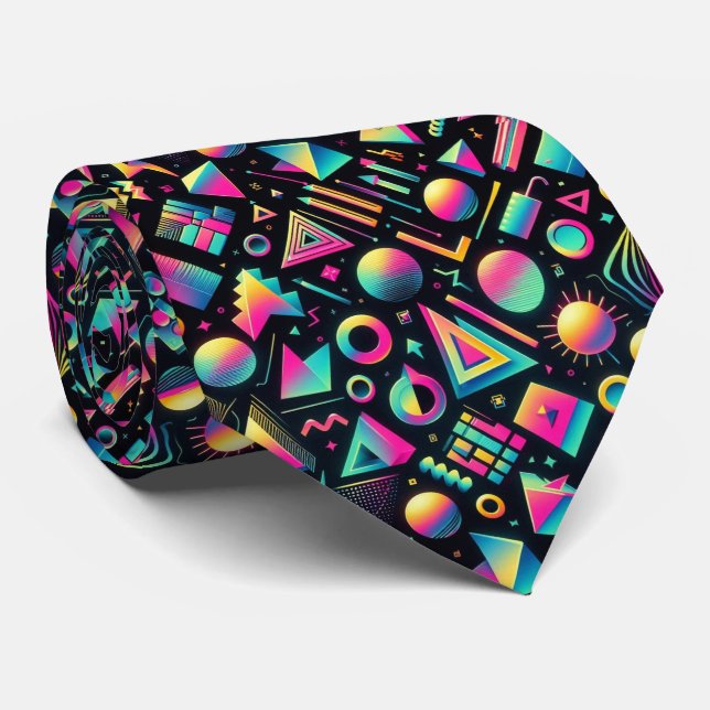 Retro 80s Funky Shapes Neon Neck Tie Slips (Rullad)