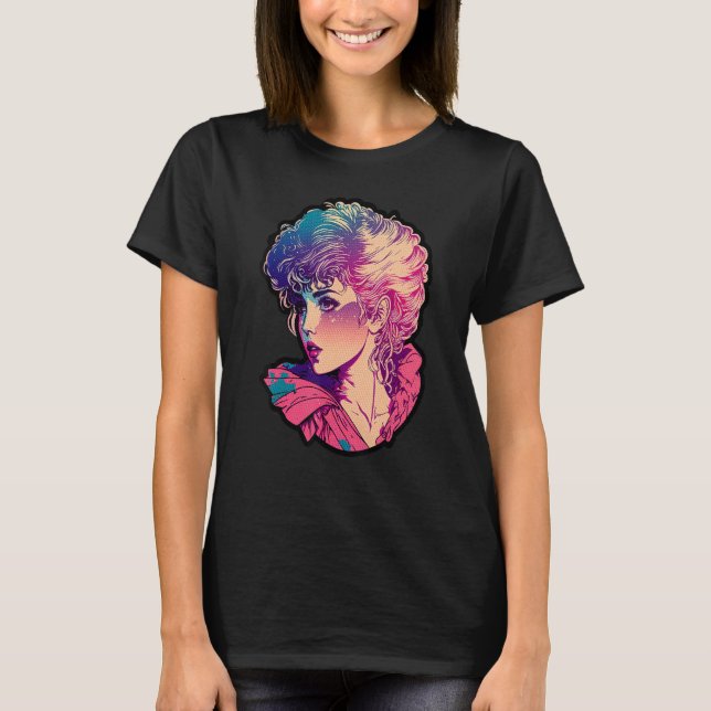 Retro 80's Girl with Big Hair Matching Party Outfi T Shirt (Framsida)