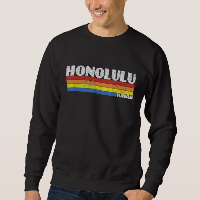 Retro 80s Hawaii HI Souvenir Honolulu Lång Ärmad Tröja (Framsida)
