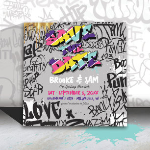 Retro 80's Hip hop Graffiti Bröllop spara datum Datumet