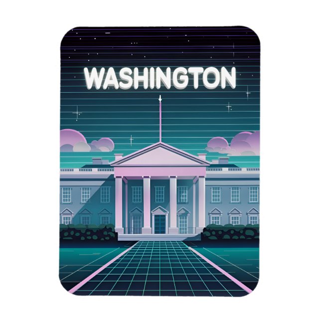 Retro 80s LoFi Synthwave White House Washington DC Magnet (Vertikal)