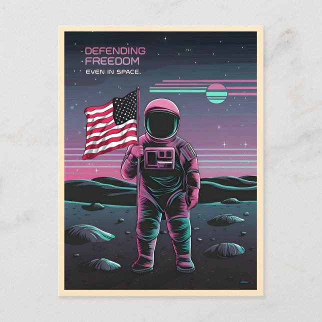 Retro 80s LoFi Vaporwave US Patriotic Astronaut Vykort (Framsida)