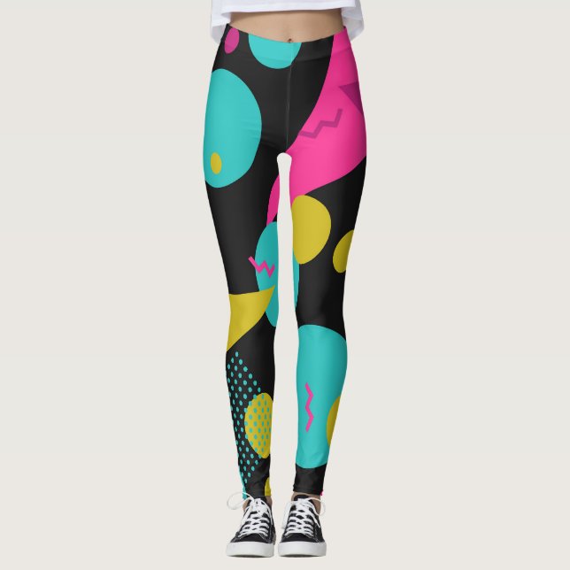Retro 80s Memphis Geometric Design Leggings (Framsida)