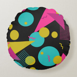 Retro 80s Memphis Geometric Design Rund Kudde