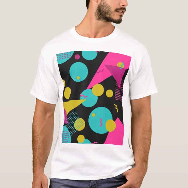 Retro 80s Memphis Geometric Design T Shirt (Framsida)