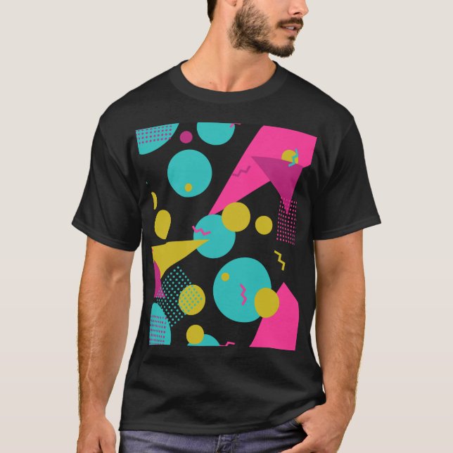 Retro 80s Memphis Geometric Design T Shirt (Framsida)