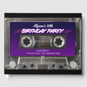 Retro 80s Mixtape Cassette Neon Lila Birthday Gu Gästböcker