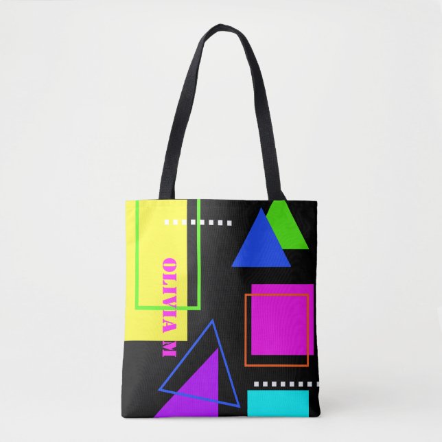 RETRO 80s MODE NEON FLUORO BOLD GEOMETRIC PRINT Tygkasse (Framsida)