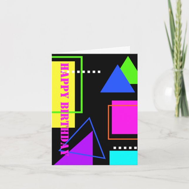 RETRO 80s MODE NEON FLUORO GEOMETRIC BIRTHDAY Kort (Framsida)