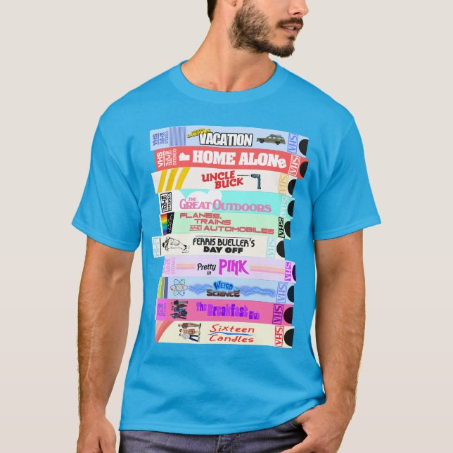 Retro 80s Movies VHS Stack T Shirt (Framsida)