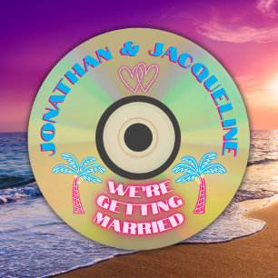 Retro 80s Music Tropical Neon Faux CD Bröllop Inbjudningar