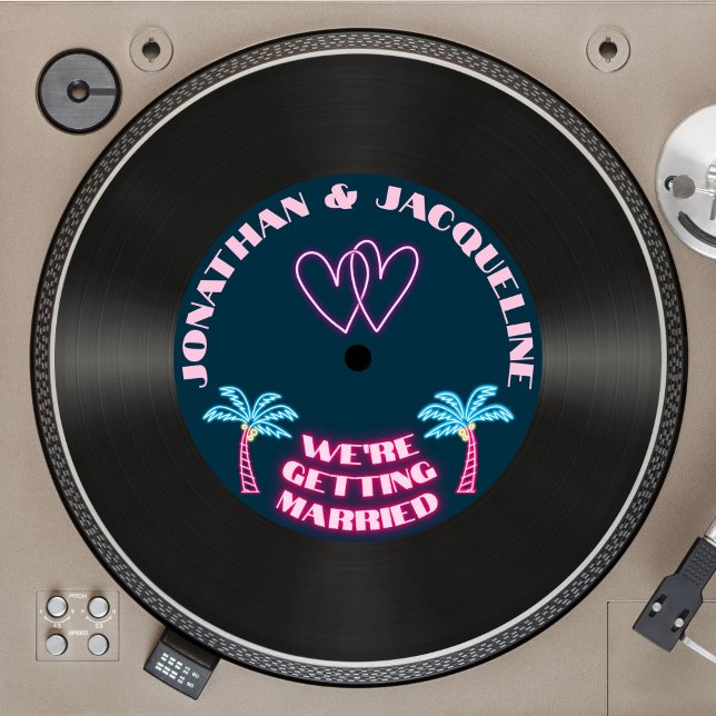 Retro 80s Music Tropical Neon Vinyl Record Bröllop Inbjudningar (Skapare uppladdad)