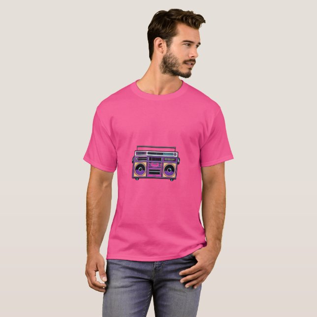 Retro 80s Neon Boombox-design | Pop Art Music Kärl T Shirt (Hel framsida)