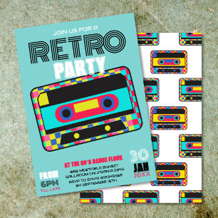Retro 80s Neon Cassette Tape Dance Party Inbjudningar