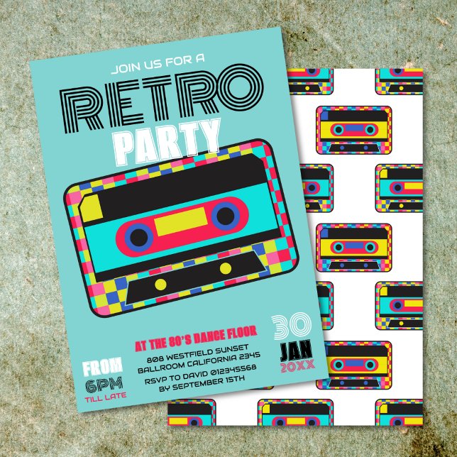 Retro 80s Neon Cassette Tape Dance Party Inbjudningar (Skapare uppladdad)