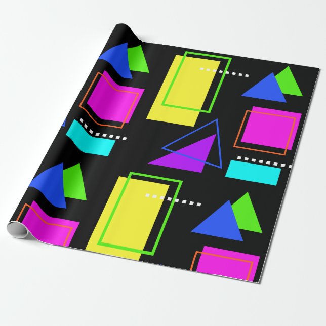RETRO 80S NEON FLUORO FÄRG GEOMETRIC SHAPE PRINT PRESENTPAPPER (Utrullad)
