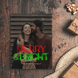 Retro 80s Neon ljus Merry & Bright-foto Helg Vykort