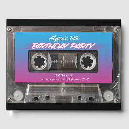Retro 80s Neon Rosa Blue Mixtape Cassette Party Gu Gästböcker