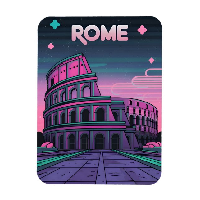 Retro 80s Neon Synthwave Colosseum Rom Magnet (Vertikal)